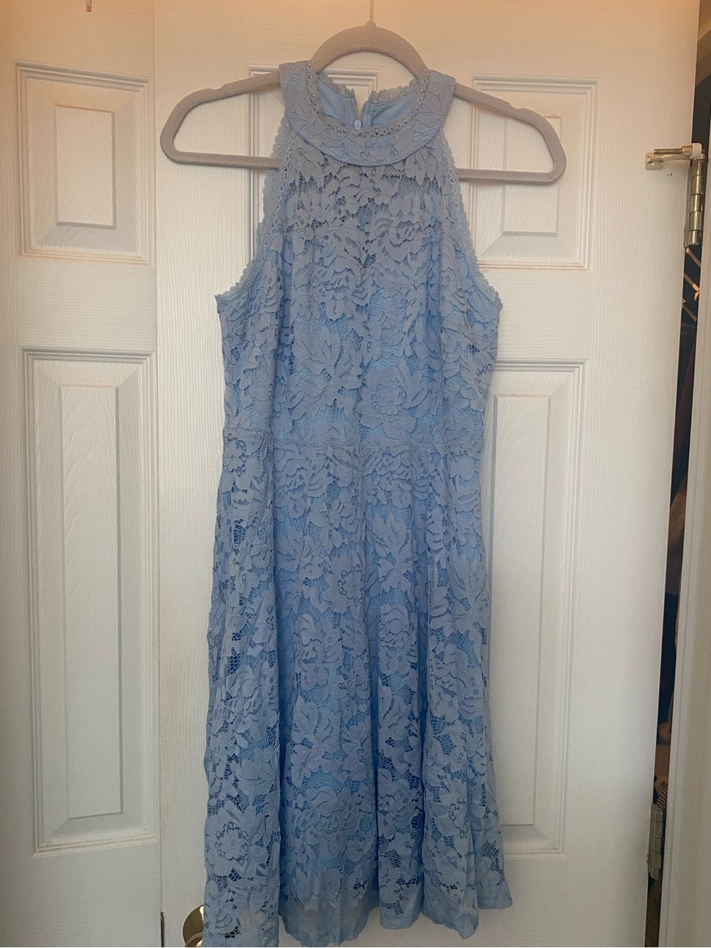 Light Blue Lace Halter Midi Dress